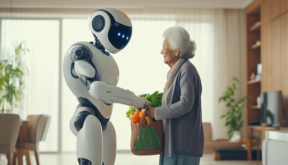 Humanoider Roboter hilft einem älteren Menschen